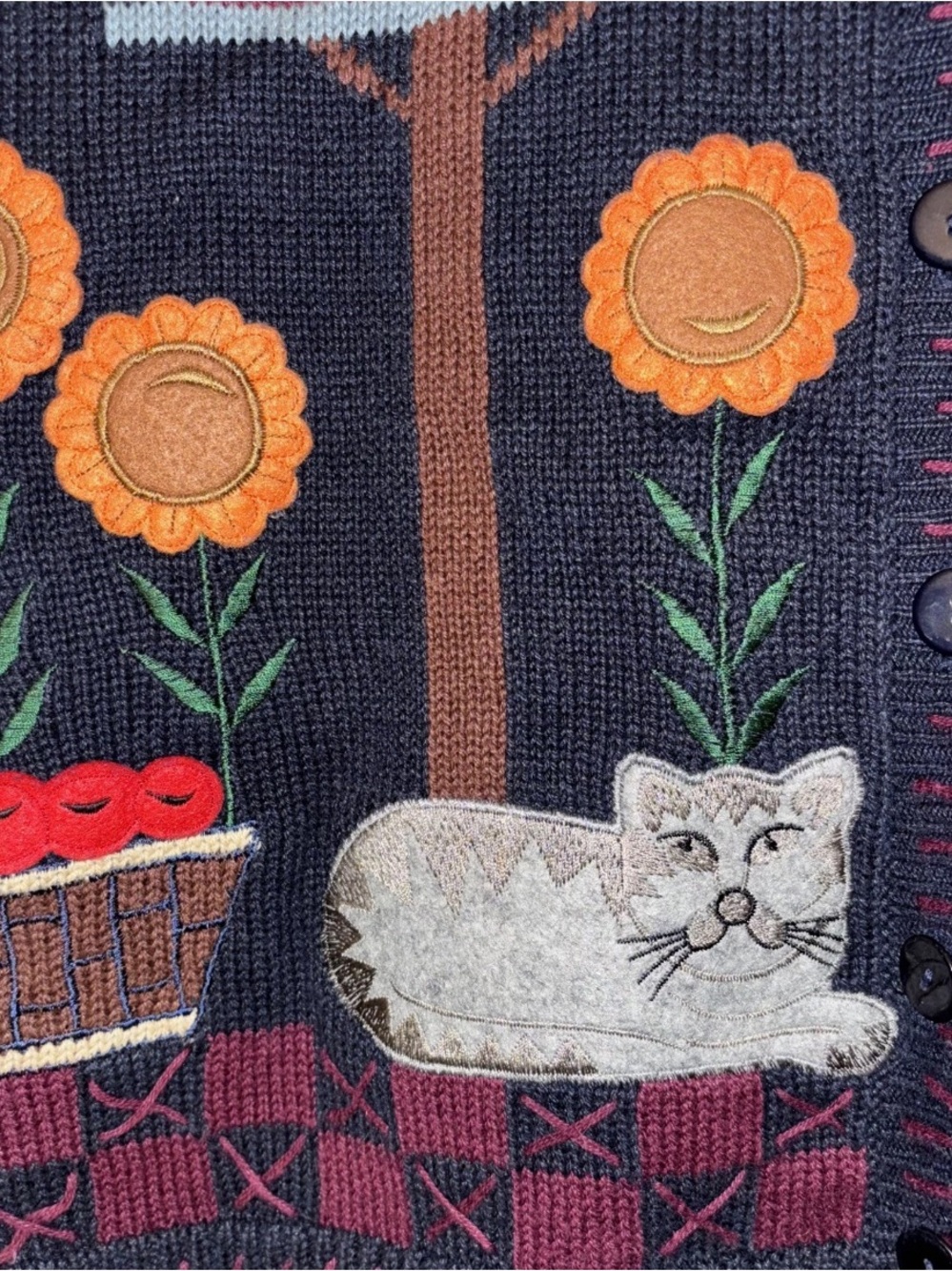 Women’s Capacity small Navy Embroidered Farm Vest Autumn Fall pumpkin cat - Picture 3 of 7